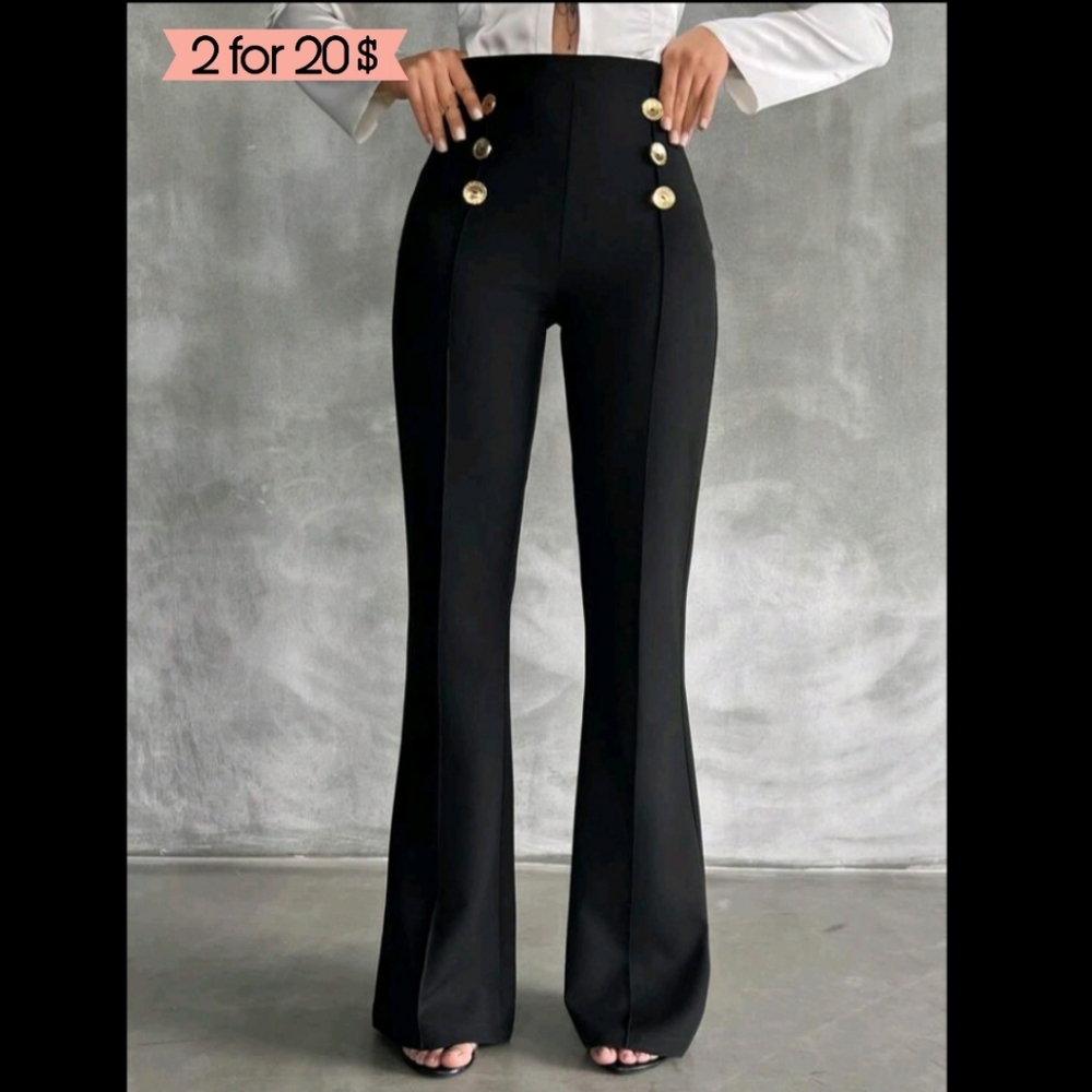 Shein Tall | Black Double Breasted Flare Zip-Up Pants - XL